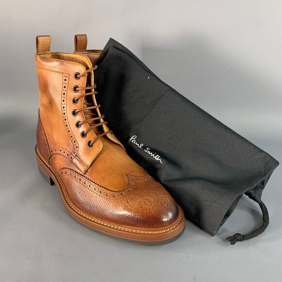 PAUL SMITH Size 8 Tan Brown Antique Leather Wingtip Lace-Up Boots main image 8